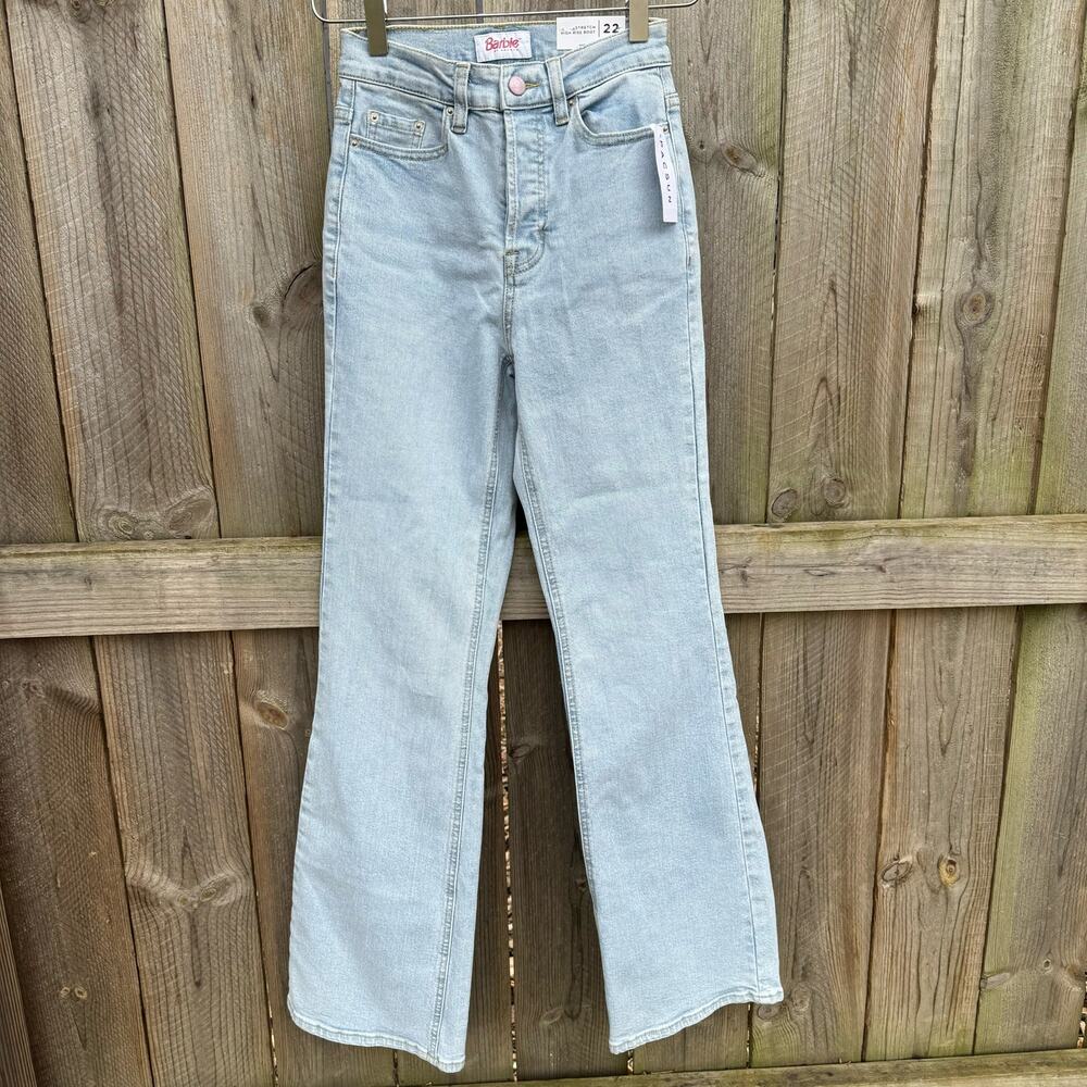 Barbie X PacSun Jeans Stretch High Rise Bootcut Denim Light Blue‎ Size 22 NWT
